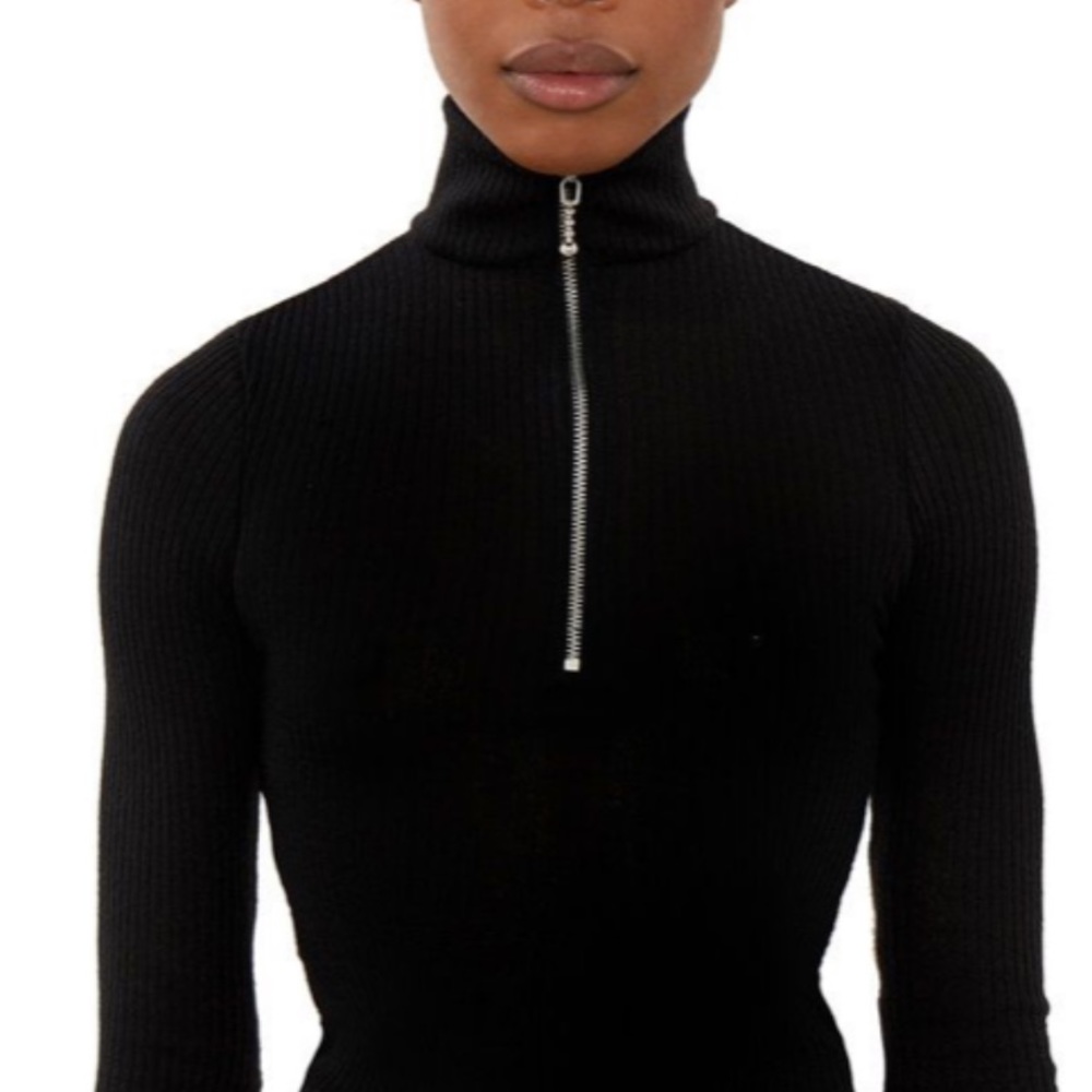 DANIELLE GUIZIO Zip Up Knit Turtleneck Bodysuit